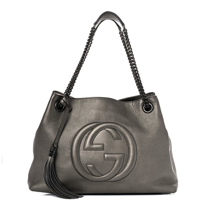 Gucci Metallic Pebbled Calfskin Medium Soho Chain Shoulder Bag Sasso 1 of 17