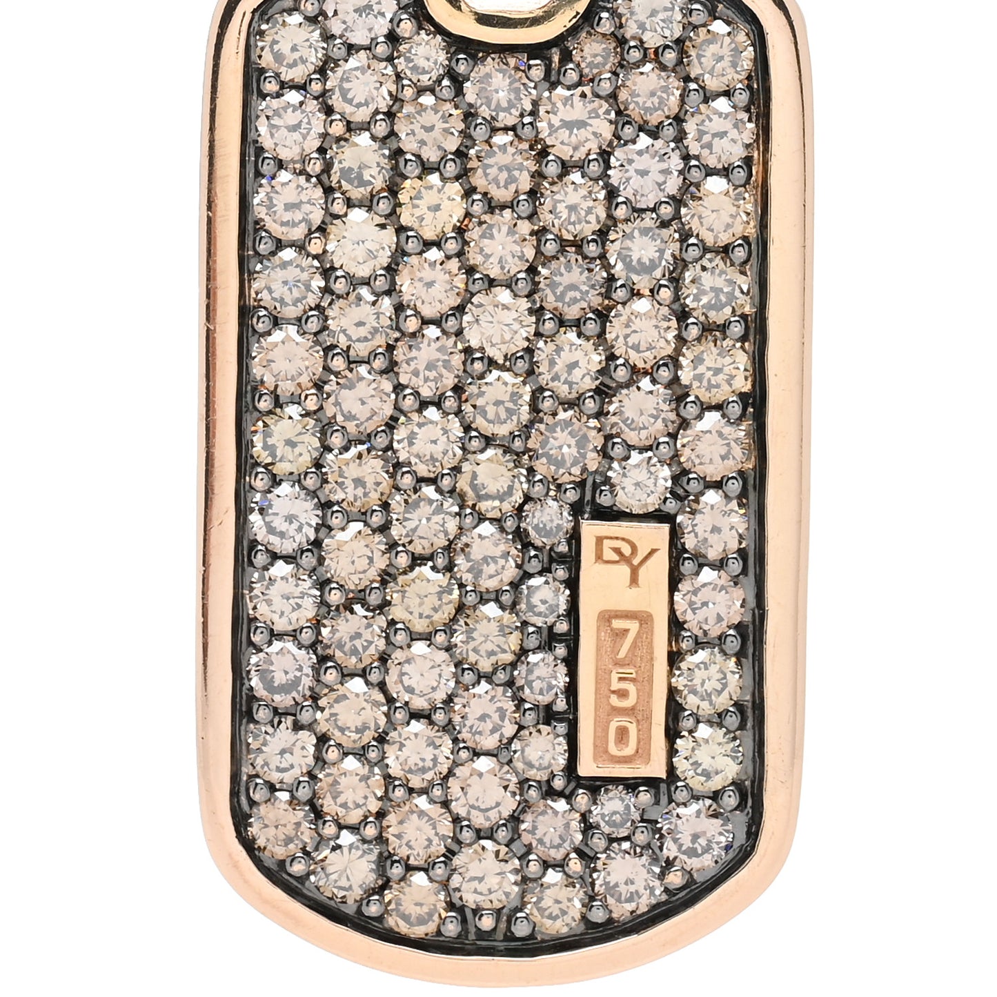18K Rose Gold Cognac Diamond Dog Tag Pave Pendant Necklace