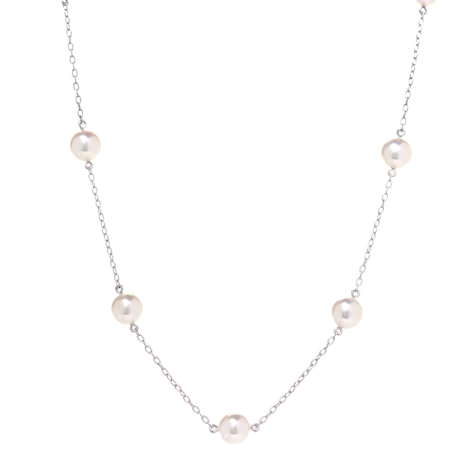 Mikimoto 18K White Gold Akoya Pearl 5.5-6mm Station Necklace 1 of 4