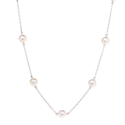 Mikimoto 18K White Gold Akoya Pearl 5.5-6mm Station Necklace 1 of 4
