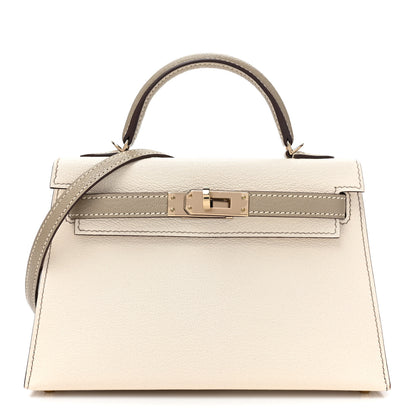 Hermes Chevre Mysore Horseshoe Mini Kelly Sellier 20 Craie Gris Tourterelle 1 of 13