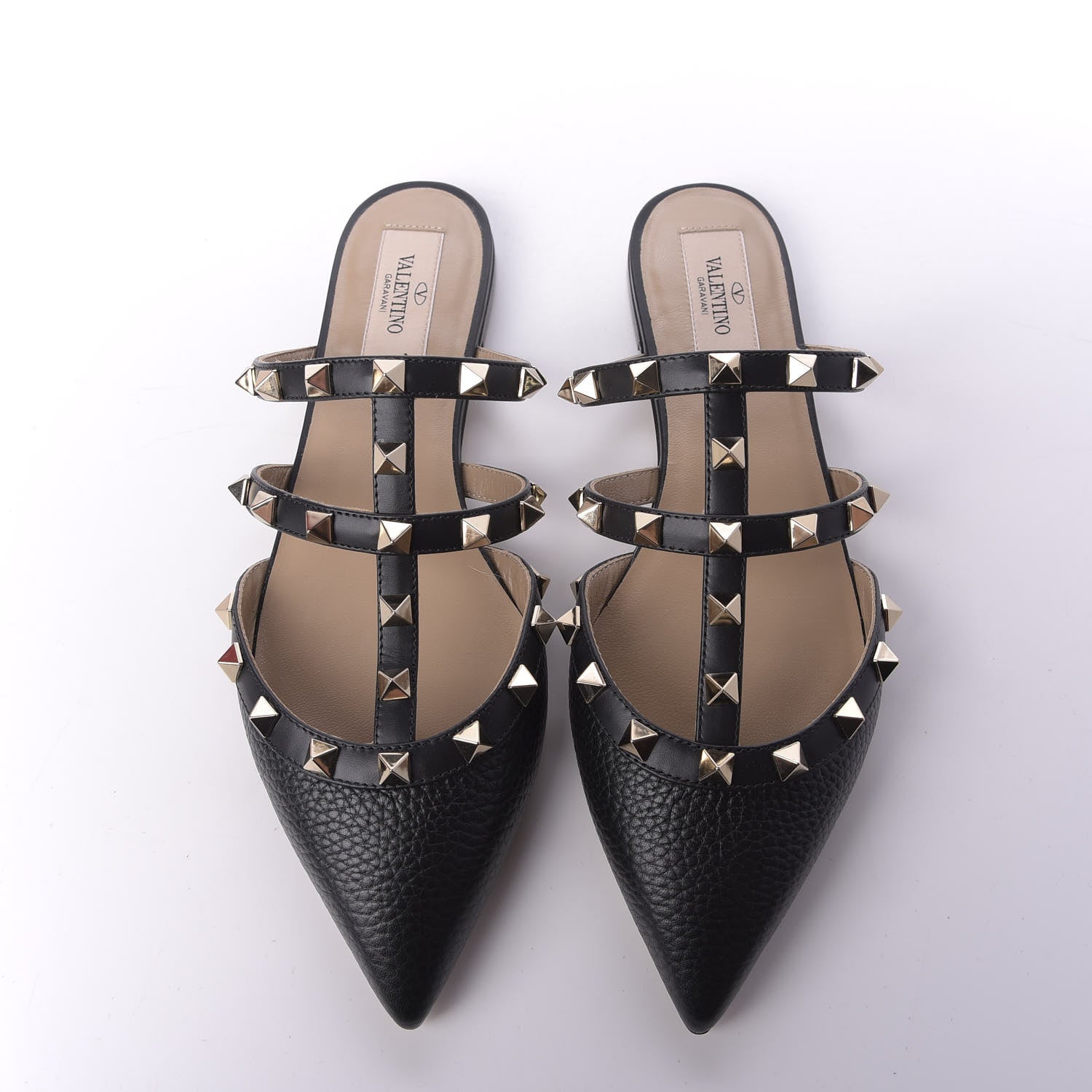 Valentino Garavani Pebbled Calfskin Rockstud Flat Cage Mules 36 Black 5 of 9