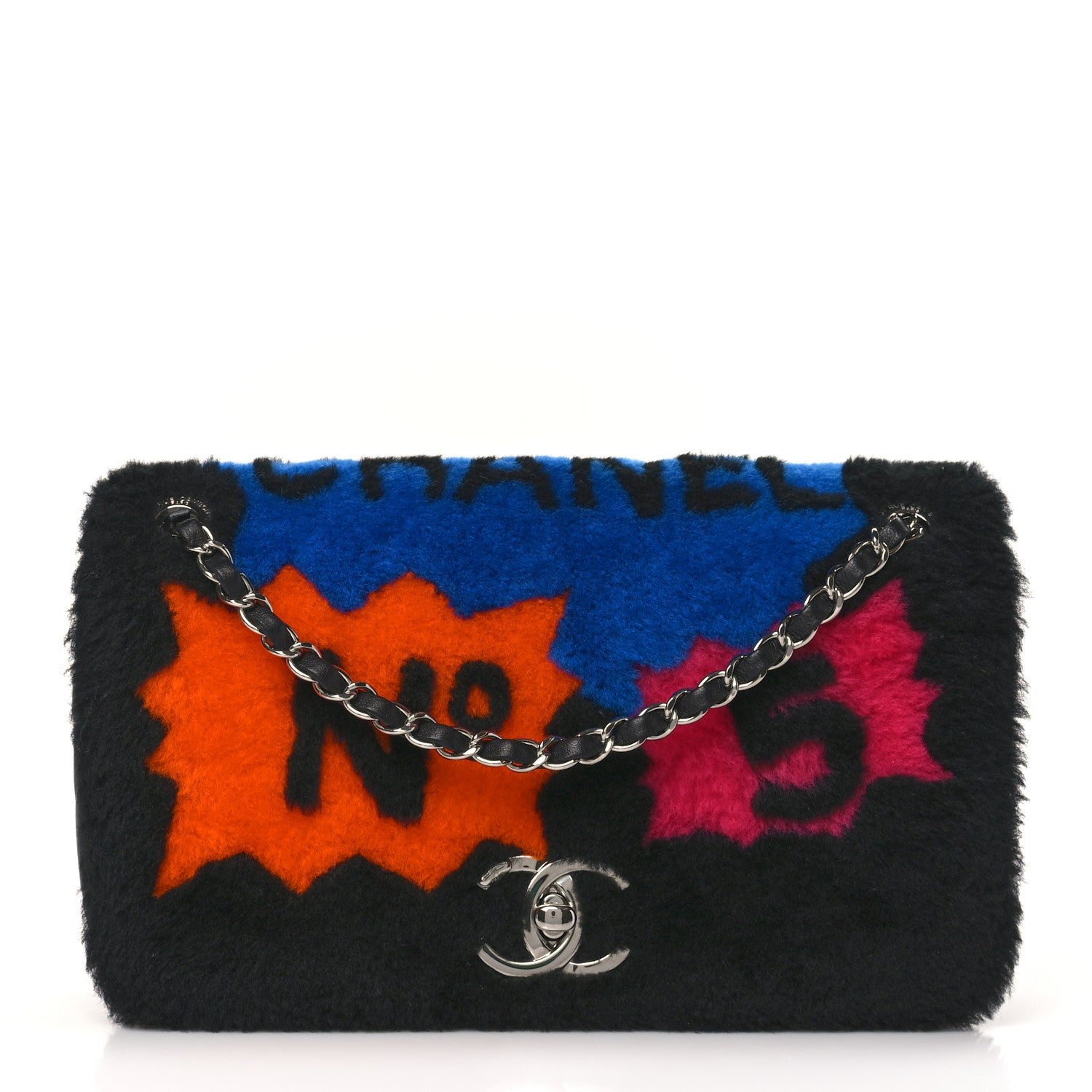 Chanel Shearling Lambskin Medium Chanel 100% Flap Black 1 of 9