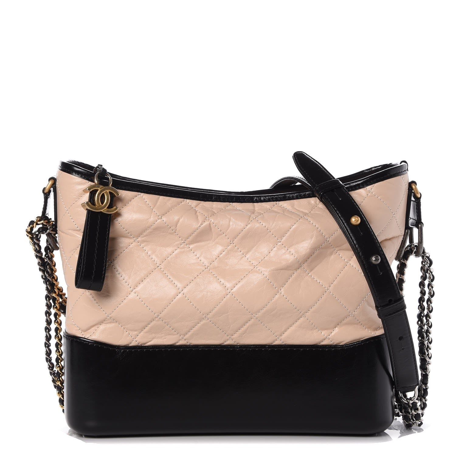 Chanel Aged Calfskin Quilted Medium Gabrielle Hobo Beige Black 1 of 9