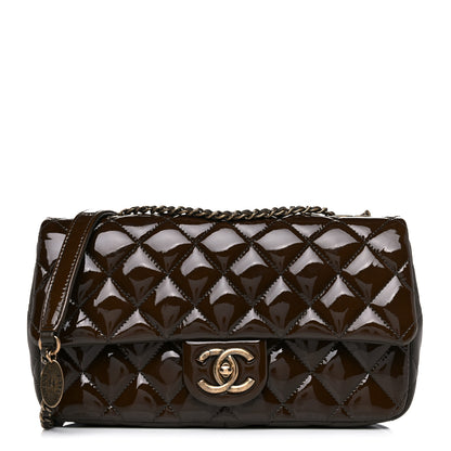 Chanel Patent Goatskin Quilted Medium CC Eyelet Flap Khaki 1 of 10