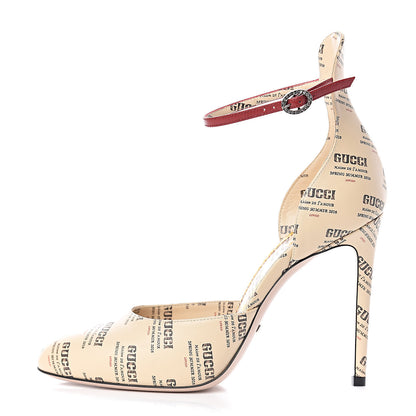 Gucci Malaga Kid Stamp Print Daisy Ankle Strap d'Orsay 105 Pumps 39 Soy Black Hibiscus Red 1 of 10