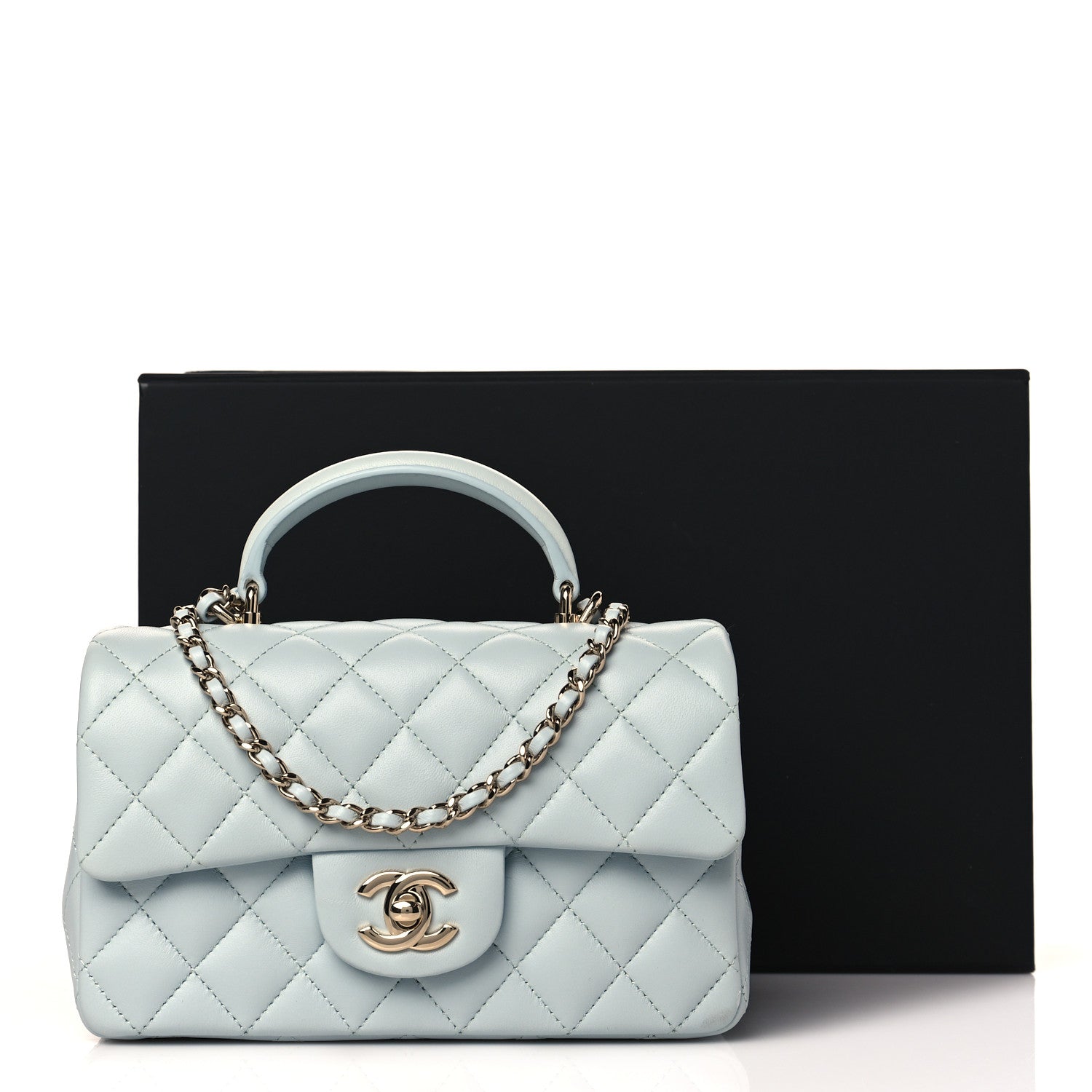 Chanel Lambskin Quilted Mini Top Handle Rectangular Flap Light Blue 11 of 11