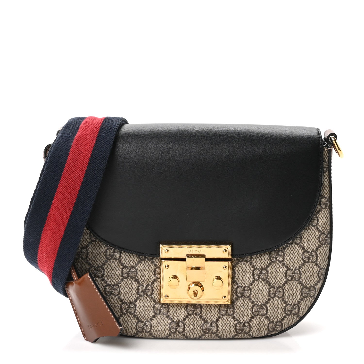 Gucci GG Supreme Monogram Web Medium Padlock Messenger Shoulder Bag Black 1 of 10