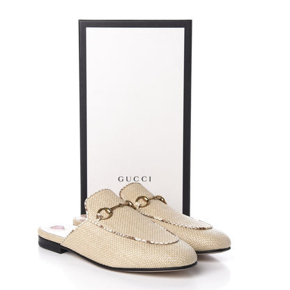 Gucci Straw Elaphe Womens Princetown Slippers 39 Natural Cream Brown 11 of 11