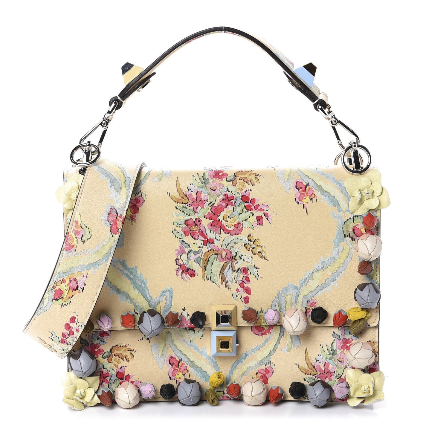 Vitello Marie Antoinette Print Rosebud Kan I Shoulder Bag Panna Multicolor