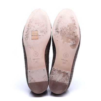 Chanel Tweed Metallic Lambskin CC Cap Toe Ballerina Flats 38 Gold 10 of 15
