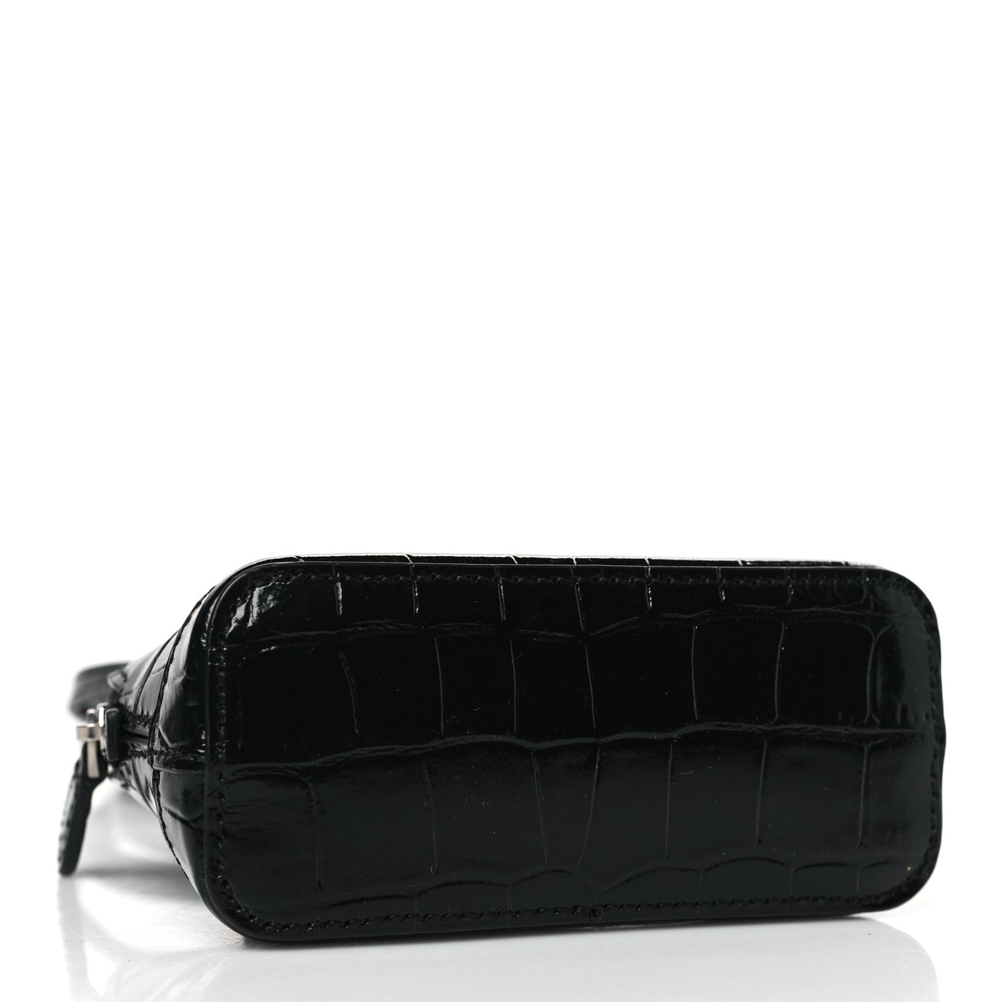 Shiny Calfskin Logo Crocodile Embossed XXS Ville Top Handle Bag Black White