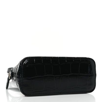 Balenciaga Shiny Calfskin Logo Crocodile Embossed XXS Ville Top Handle Bag Black White 4 of 8