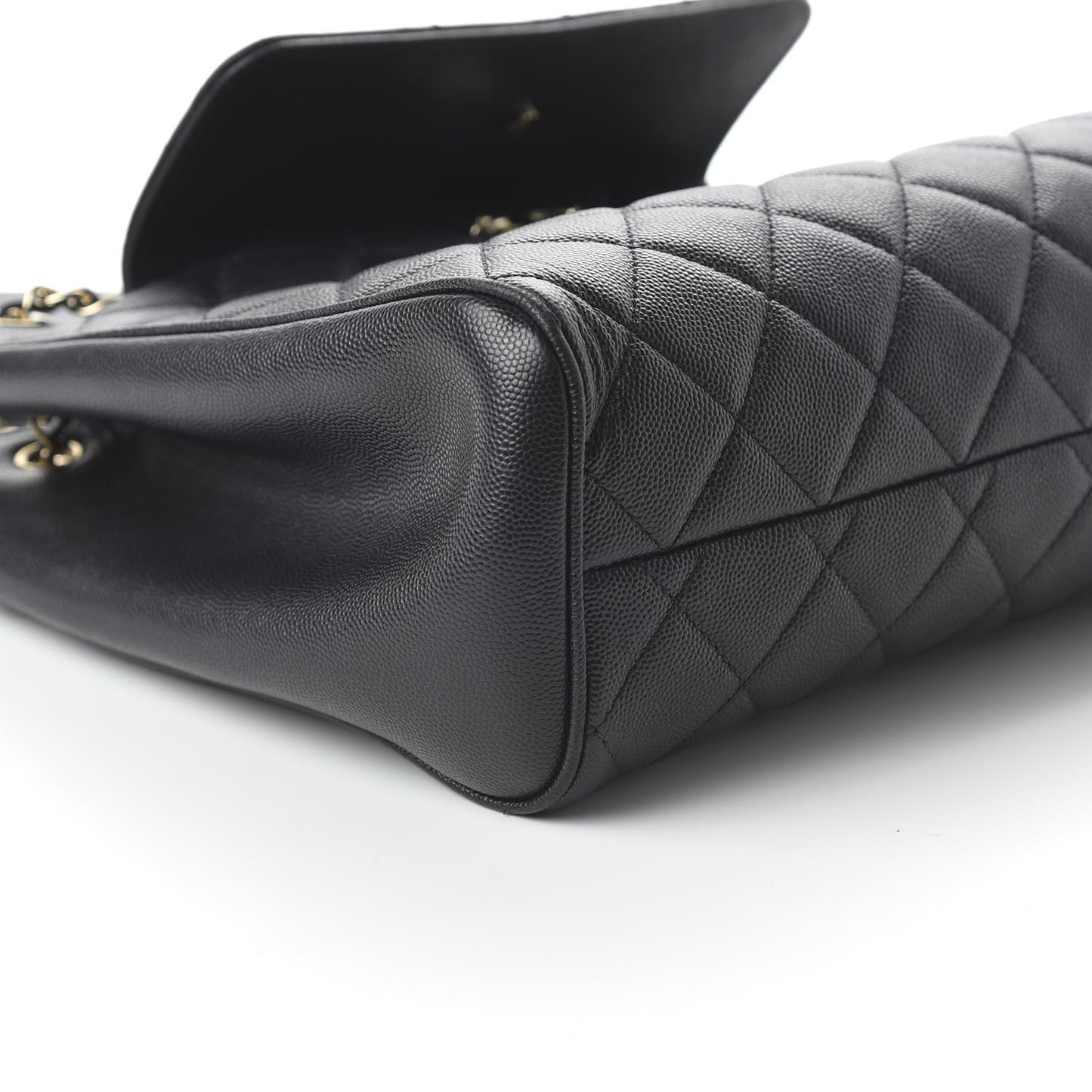 Caviar Quilted In Out Flap Shopping Tote Black