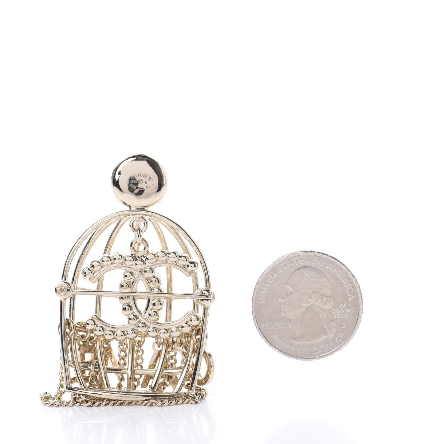Pearl Crystal Birdcage Pin Brooch Light Gold