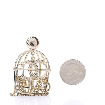 Chanel Pearl Crystal Birdcage Pin Brooch Light Gold 2 of 4