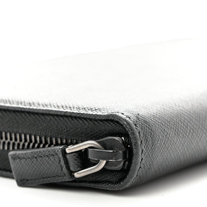 Prada Saffiano Metal Large Zip Around Travel Wallet Black 8 of 10