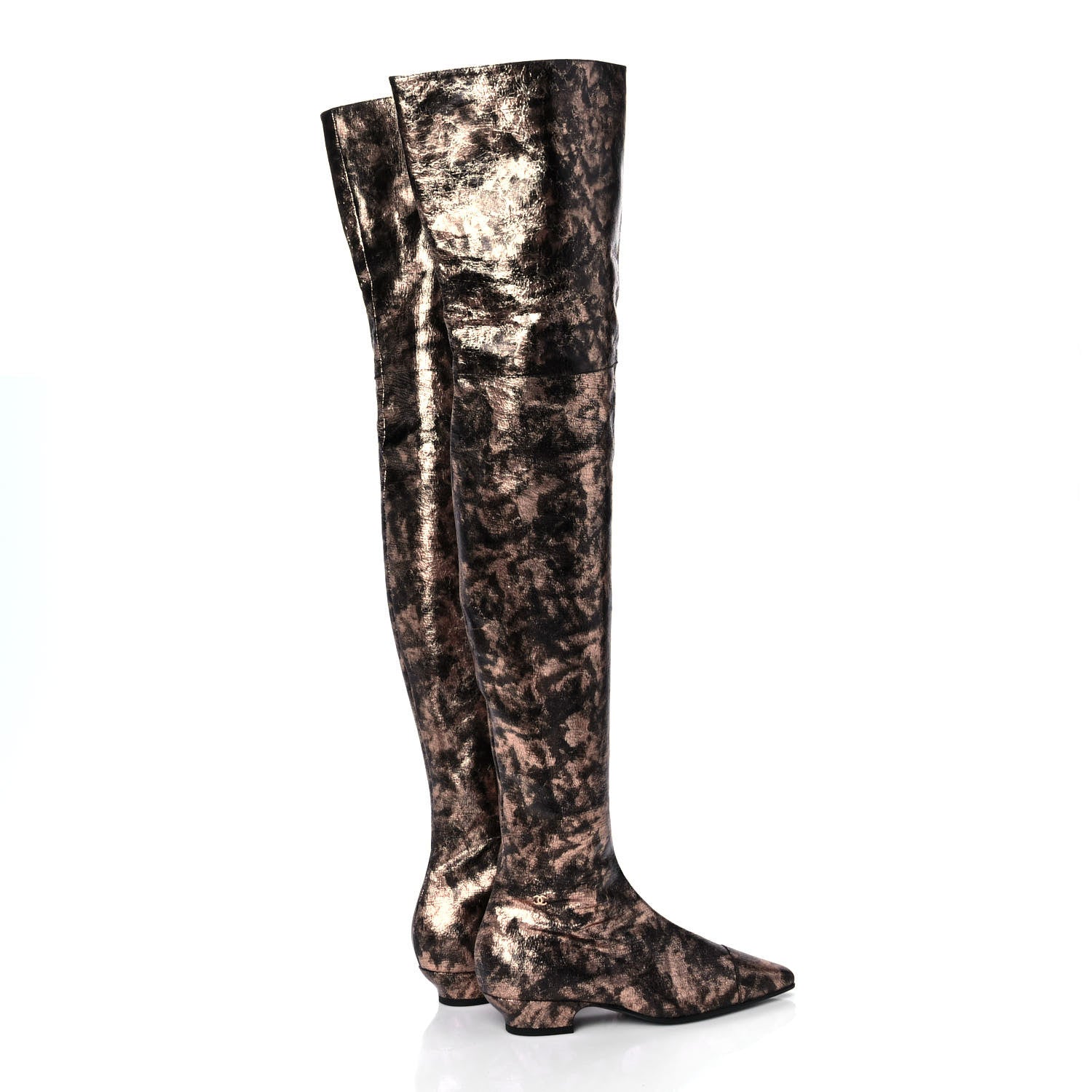 Chanel Metallic Lambskin Over the Knee Boots 36 Gold Black 4 of 7