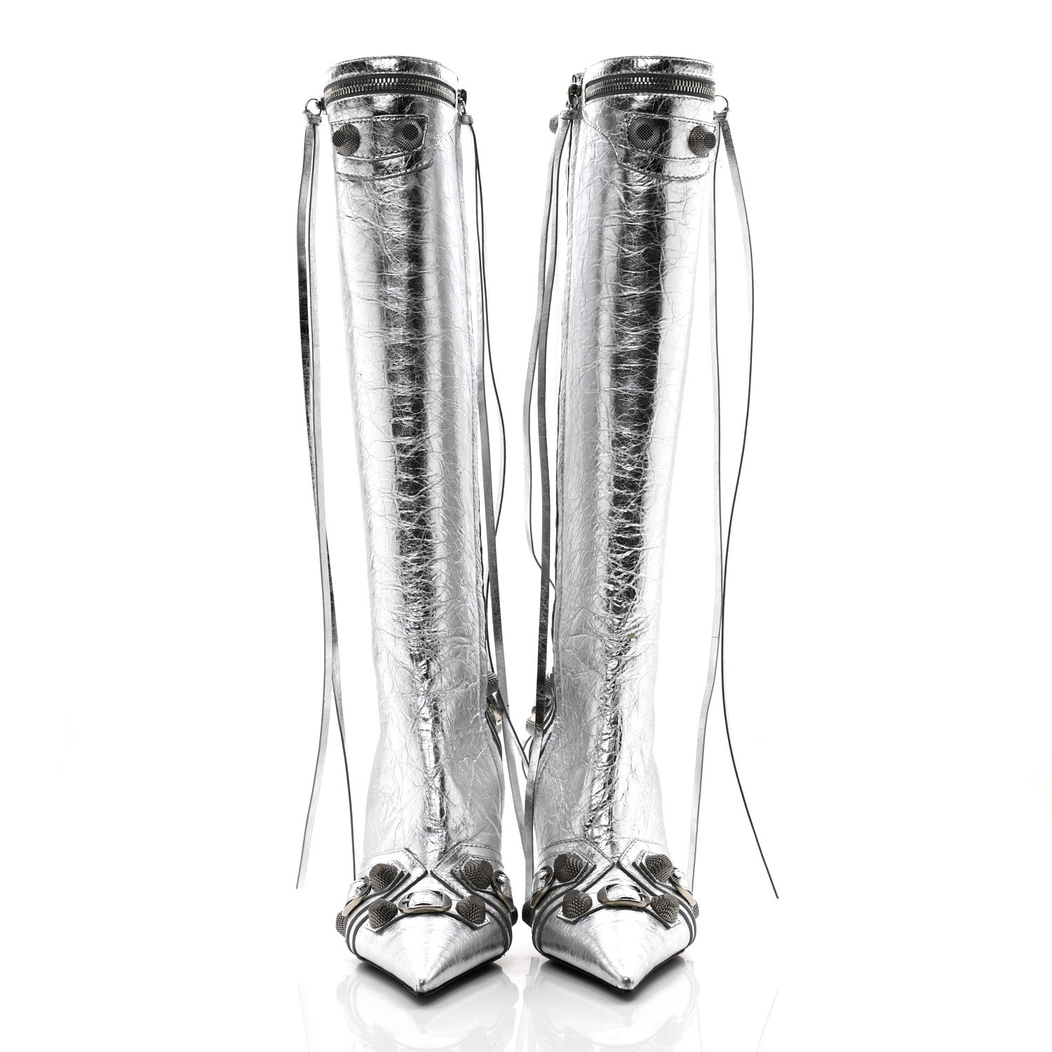 Balenciaga Metallic Agneau Arena Cagole 90mm Boots 37.5 Silver 2 of 10