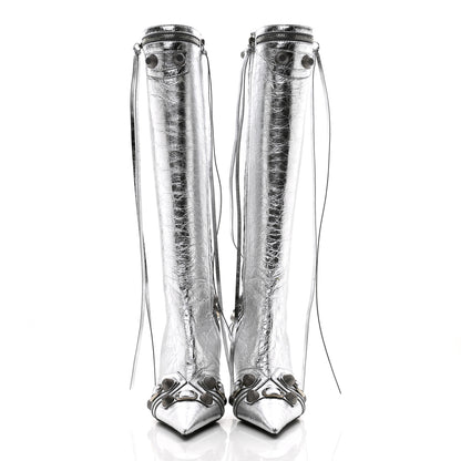Balenciaga Metallic Agneau Arena Cagole 90mm Boots 37.5 Silver 2 of 10