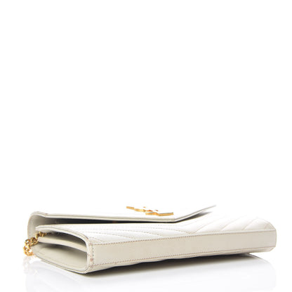 Saint Laurent Grain De Poudre Matelasse Chevron Monogram Chain Wallet Porcellana 3 of 8