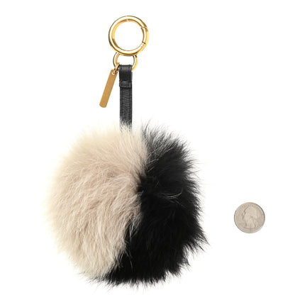 Fendi Fox Fur Pom Pom Bag Charm Black White 2 of 3