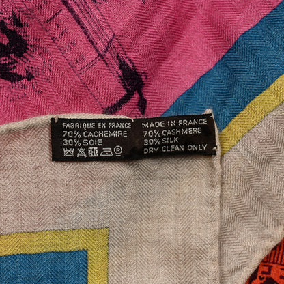 Hermes Cashmere Silk A L'Ombre des Boulevards Shawl 140 Naturel Rose Orange 6 of 6
