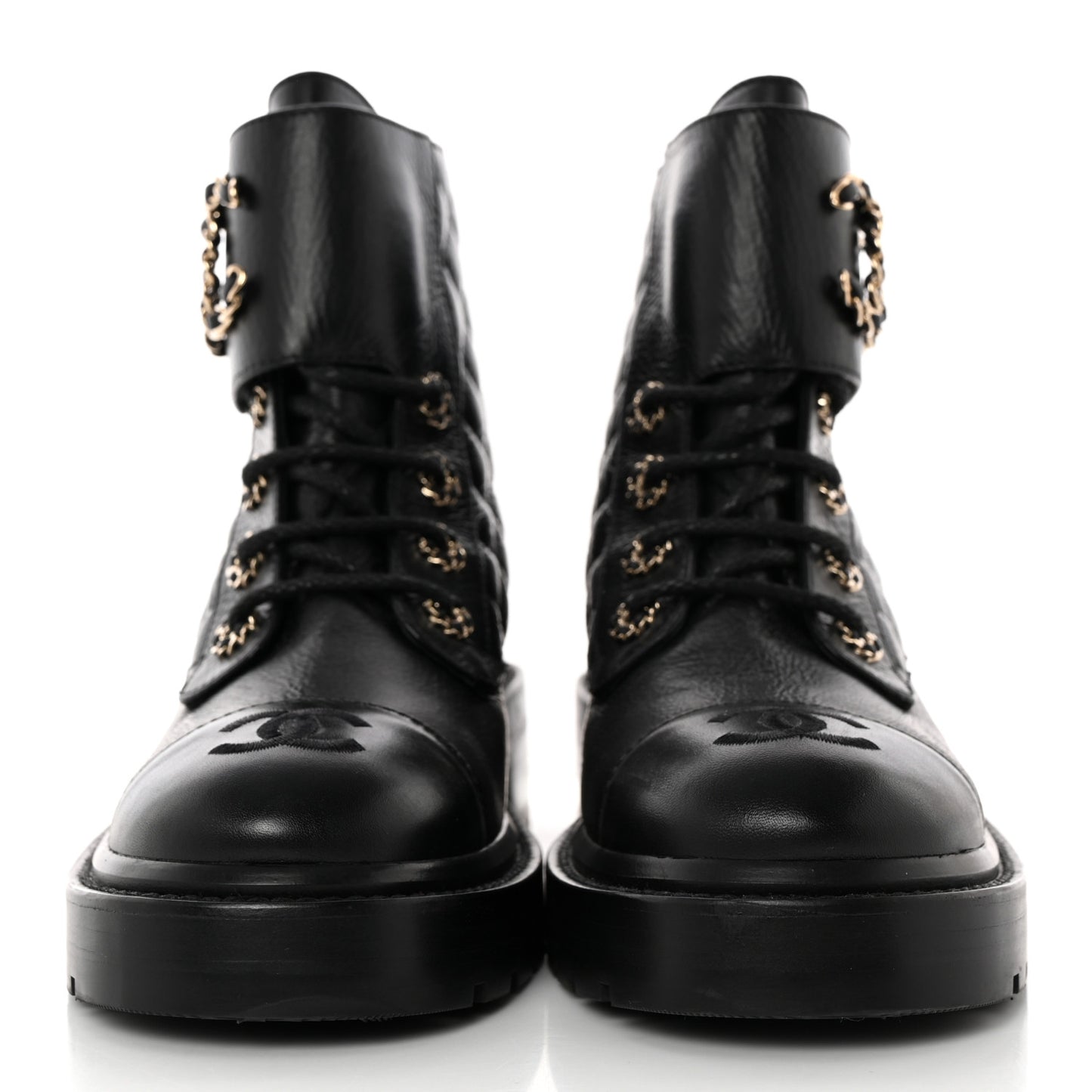 Shiny Goatskin Calfskin Quilted Lace Up Combat Boots 37 Black