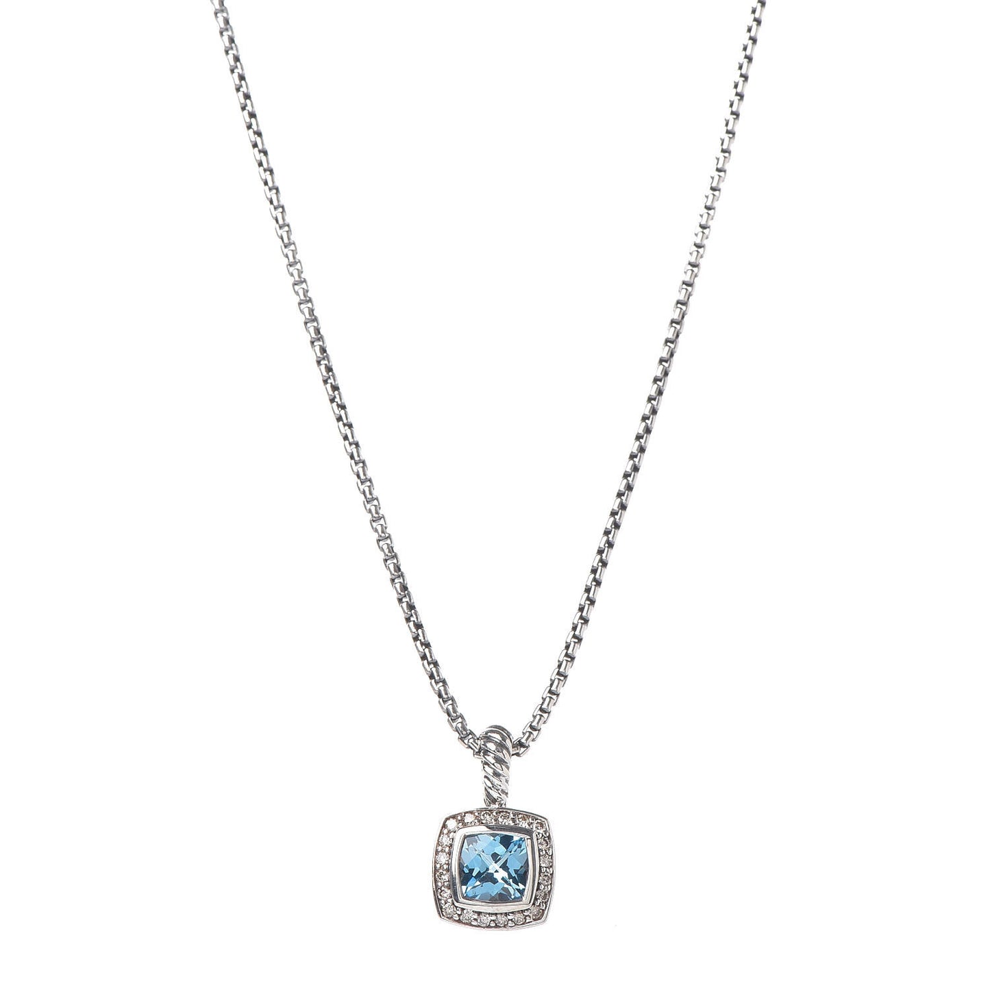 Sterling Silver 14K Yellow Gold Diamond Blue Topaz 7mm Petite Albion Pendant Necklace