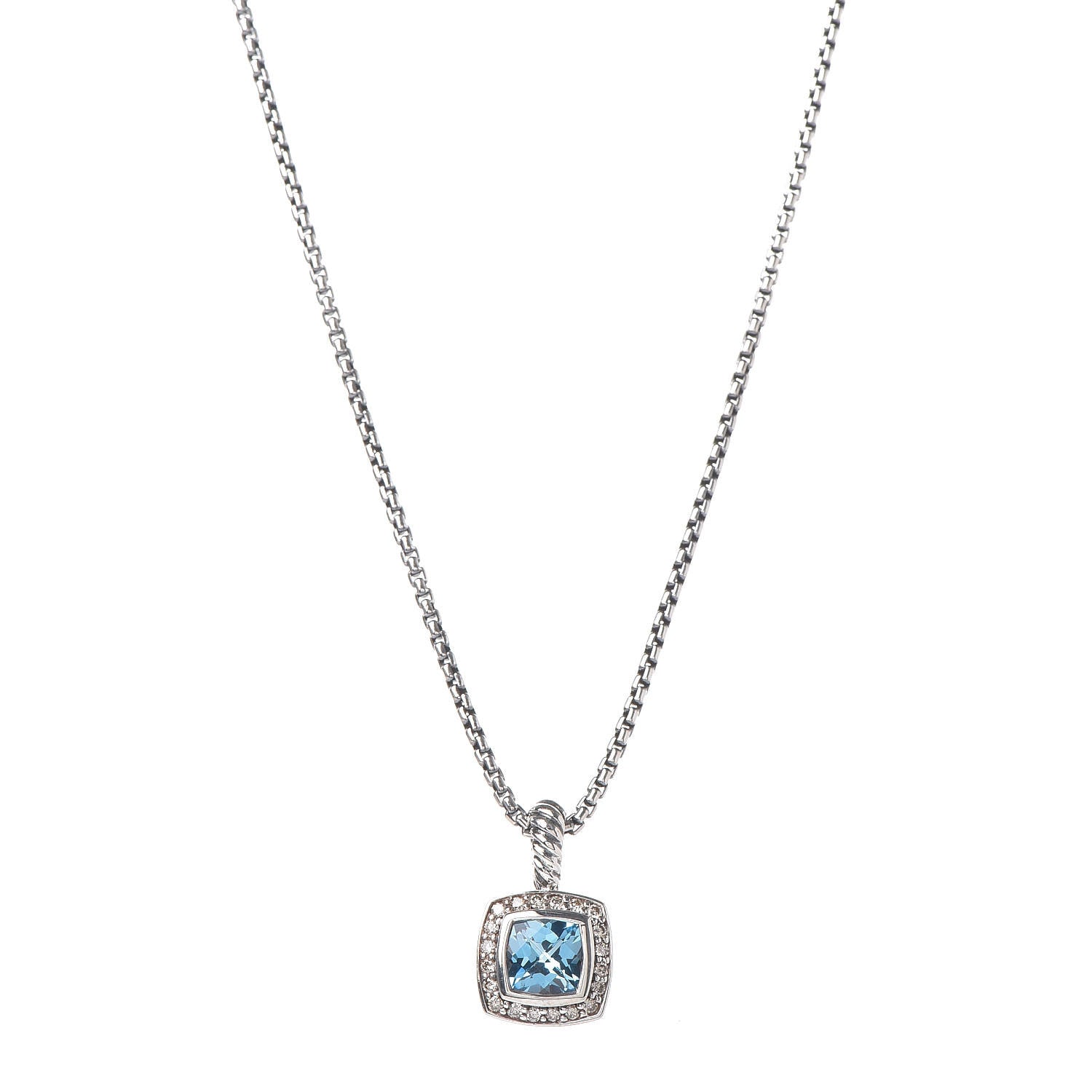 David Yurman Sterling Silver 14K Yellow Gold Diamond Blue Topaz 7mm Petite Albion Pendant Necklace 1 of 5