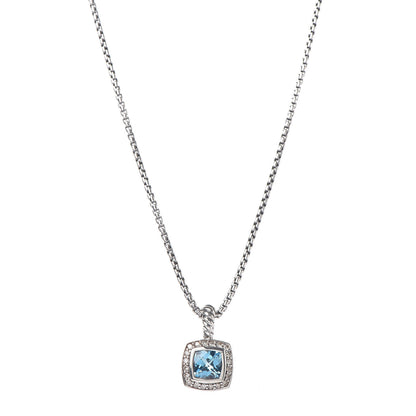 David Yurman Sterling Silver 14K Yellow Gold Diamond Blue Topaz 7mm Petite Albion Pendant Necklace 1 of 5