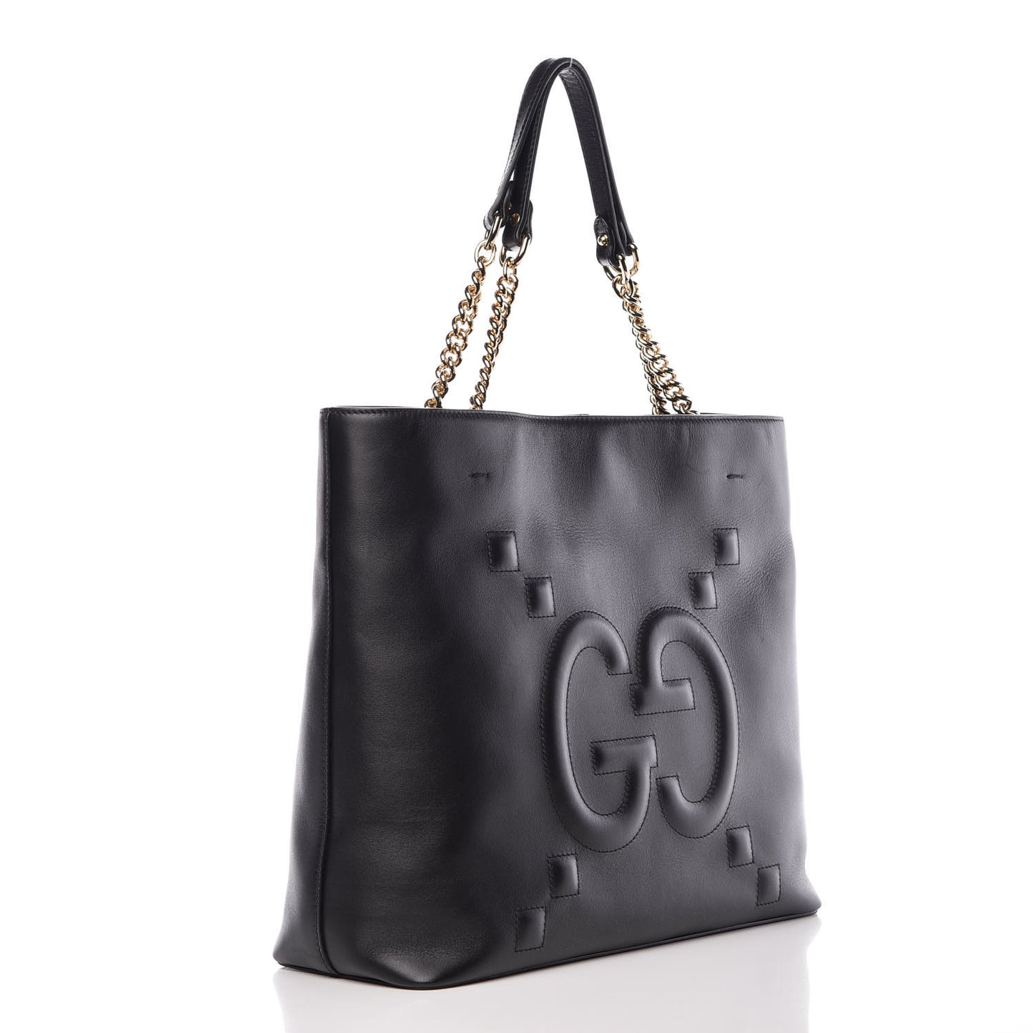 Apollo Calfskin GG Dadini Embroidered Chain Shoulder Tote Black