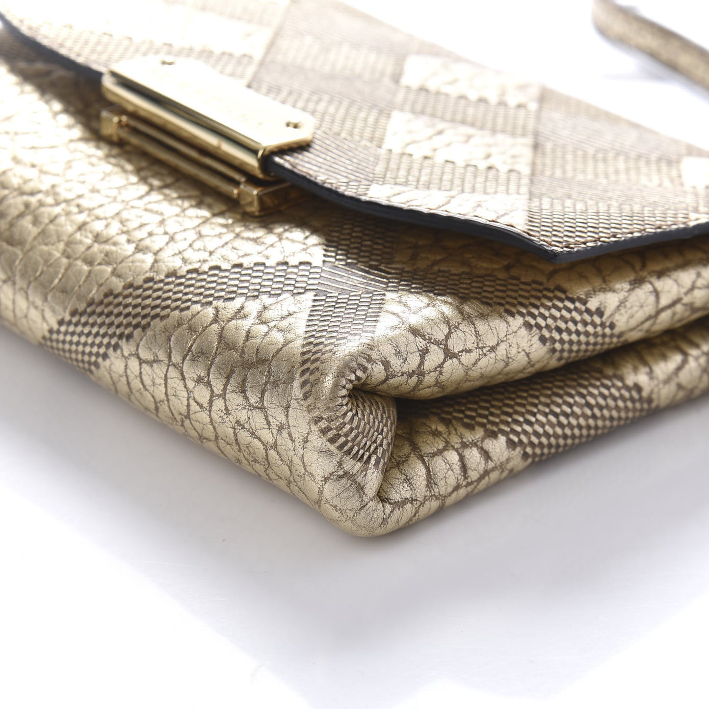 Metallic Signature Grain Calfskin Check Embossed Langley Crossbody Gold