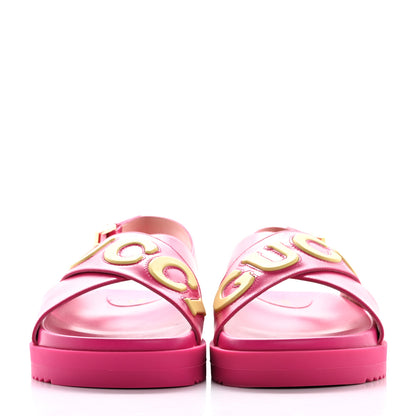 Gucci Calfskin Elizabeth Nappa Charlotte Logo Slingback Sandals 37.5 Fancy Fuchsia 3 of 13