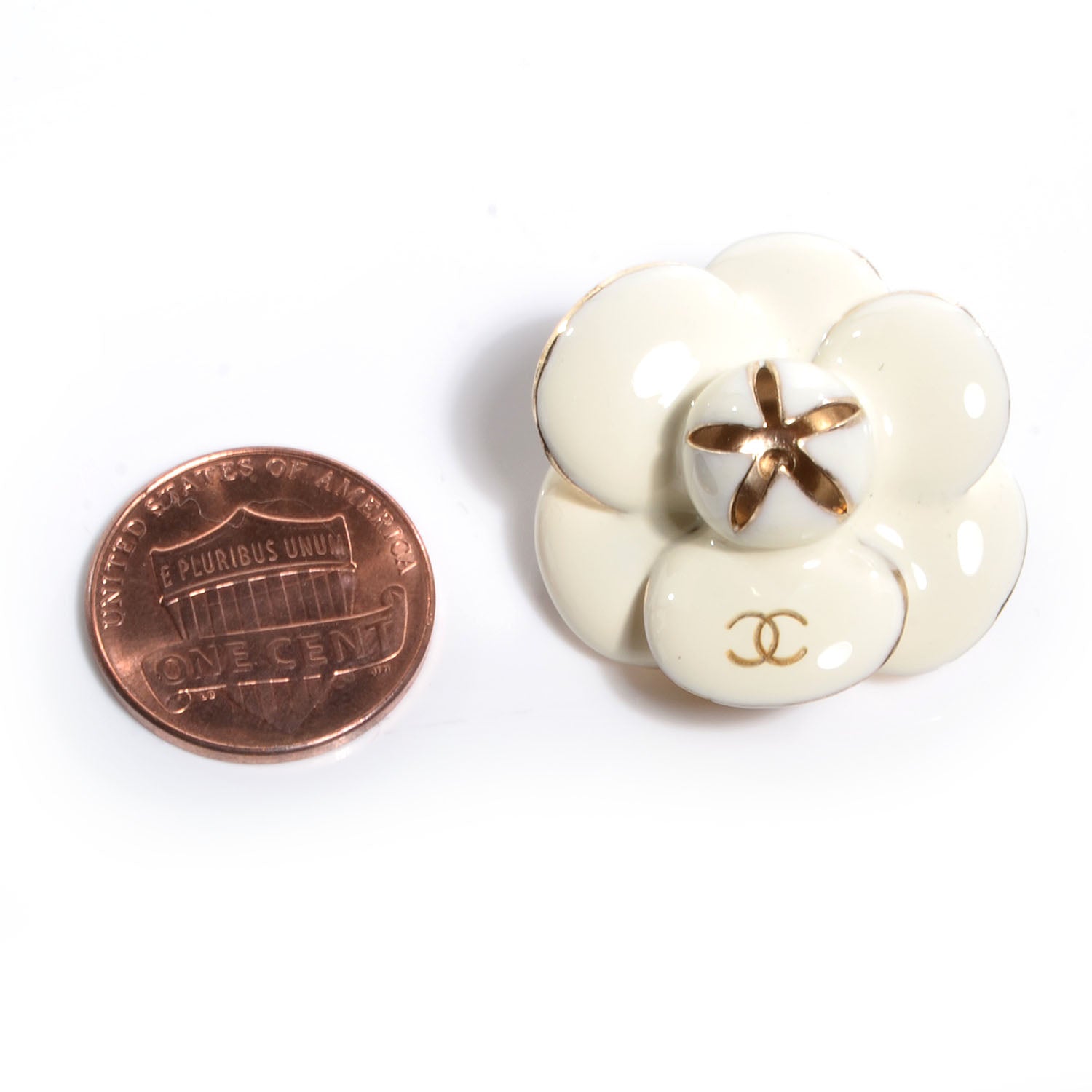Chanel Enamel CC Camellia Clip On Earrings White 2 of 4