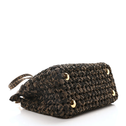 Fendi Fabric Jacquard FF 1974 Woven Knotted Mini Peekaboo Iconic Satchel Tobacco Moro 4 of 9
