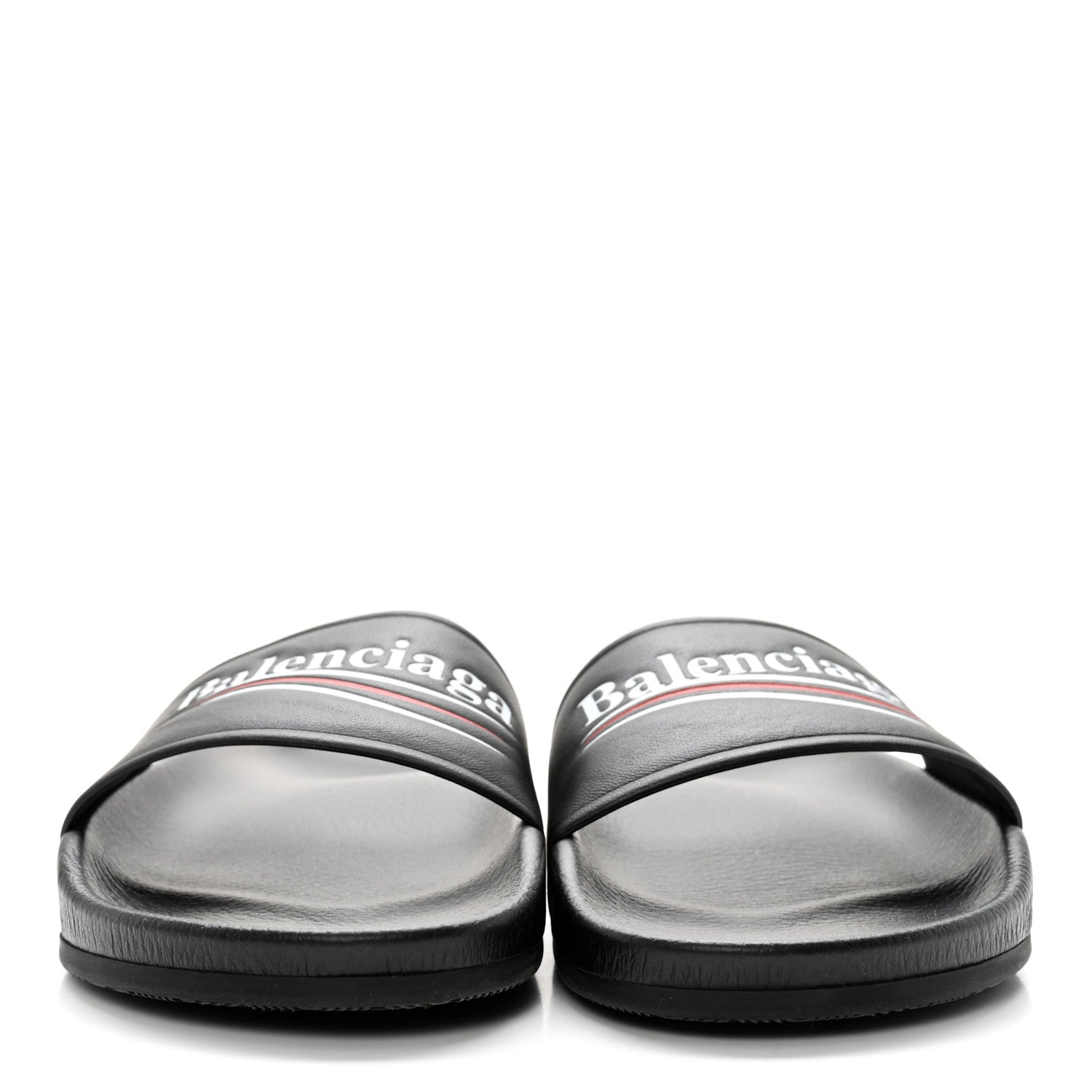 Balenciaga Nappa Political Campaign Logo Womens Pool Slide Sandals 38 Black White Vermillon 2 of 8