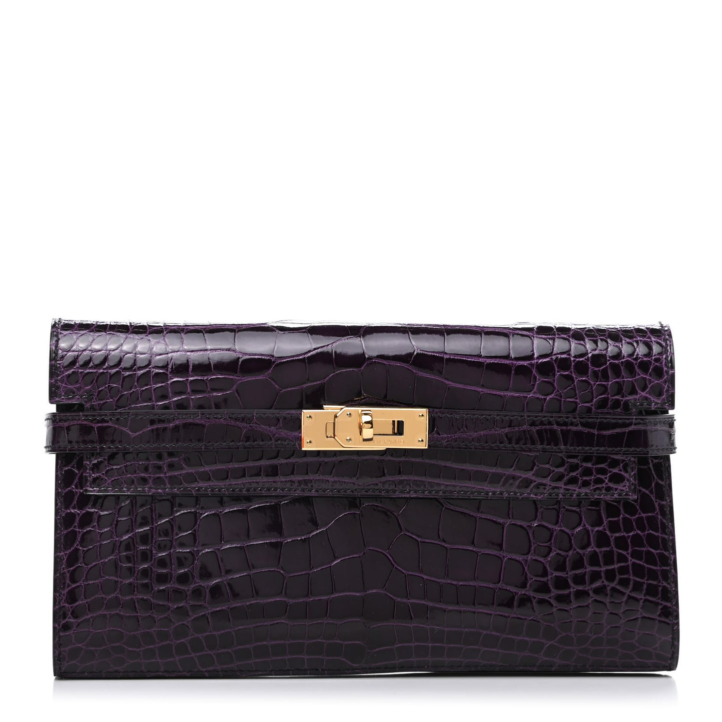 Shiny Alligator Kelly Longue Wallet Aubergine