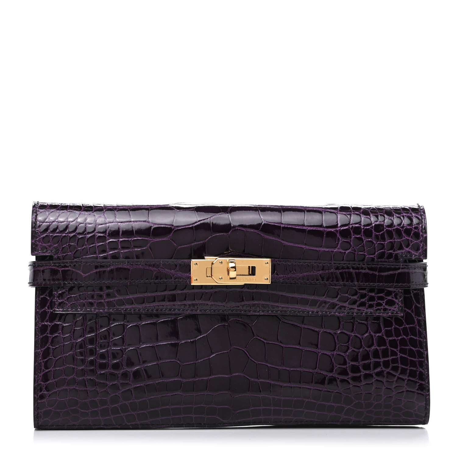 Hermes Shiny Alligator Kelly Longue Wallet Aubergine 1 of 10