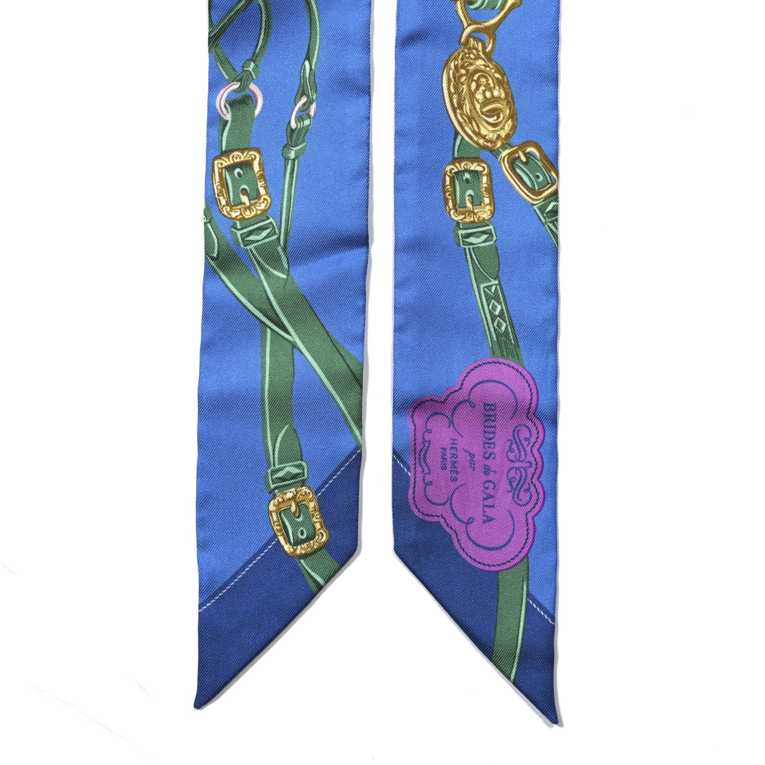 Hermes Silk Brides De Gala Applique Pique Twilly Bleu Azur Vert Gold 2 of 4