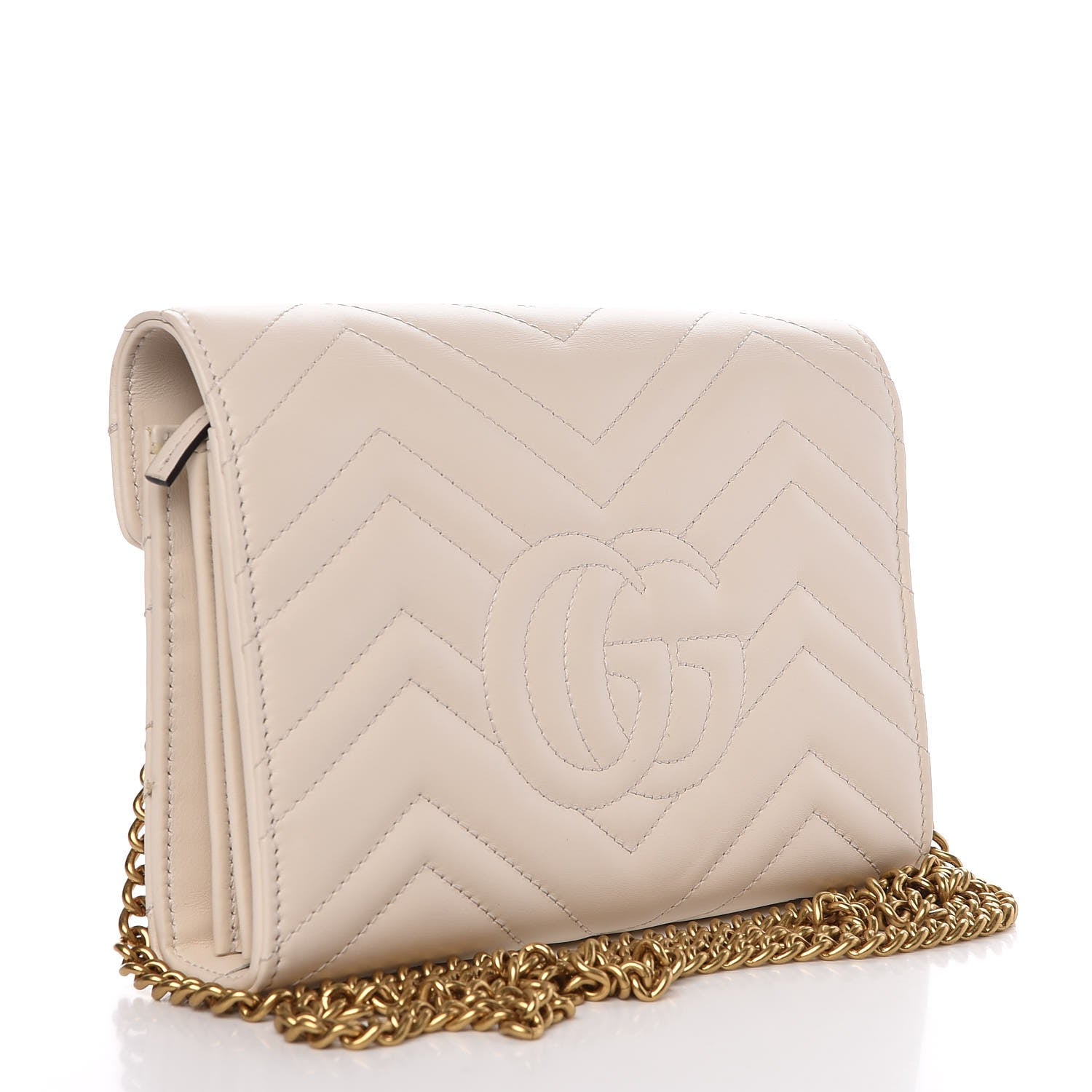 Gucci Calfskin Matelasse GG Marmont Chain Wallet Mystic White 4 of 7