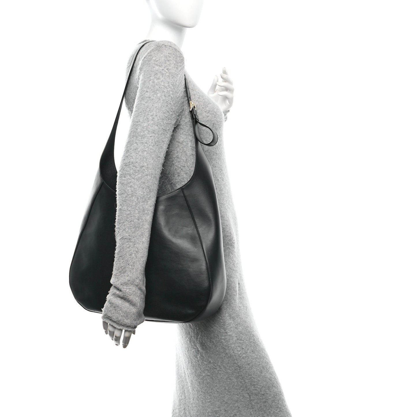 City Calfskin Triangle Large Hobo Shoulder Bag Black