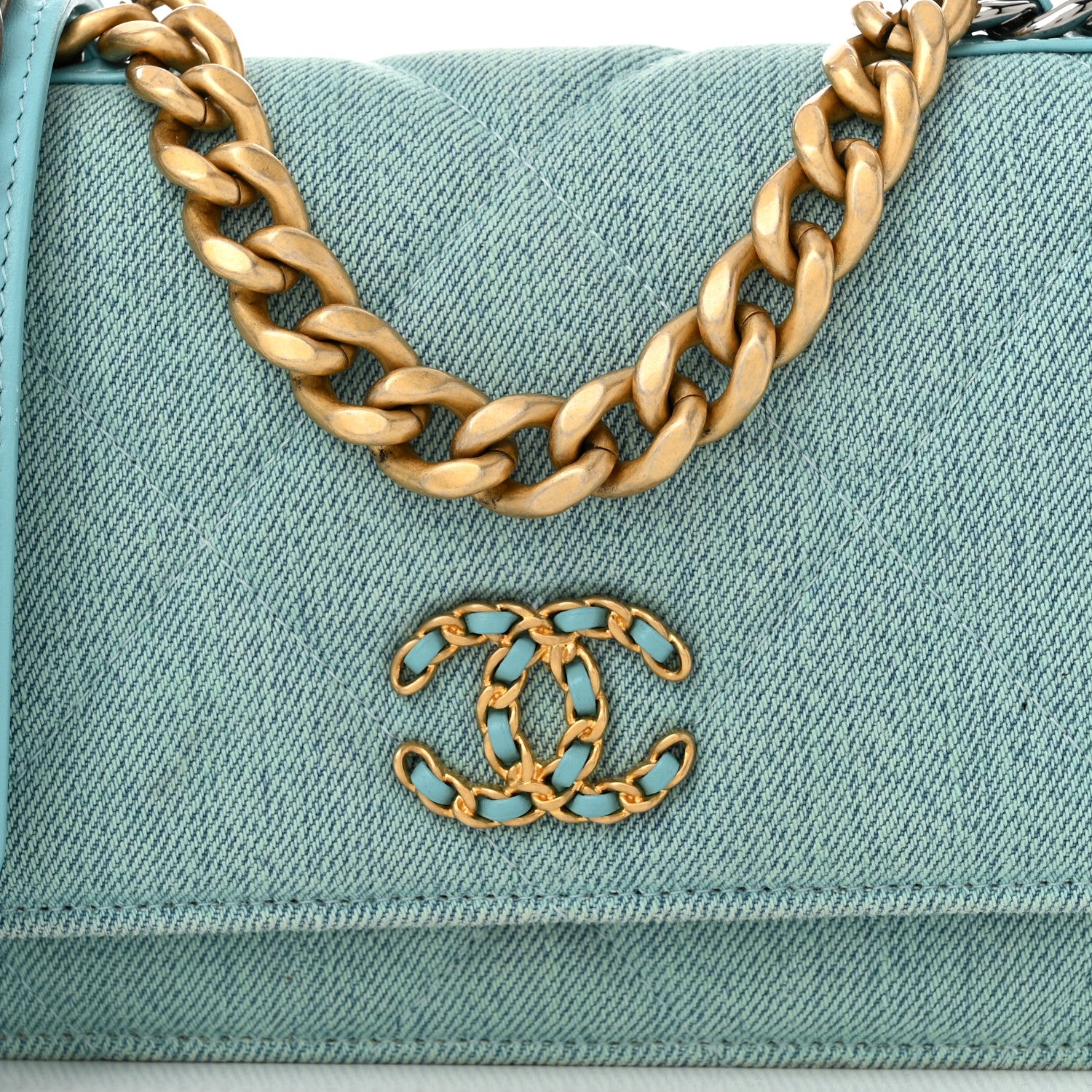 Chanel Denim Quilted Chanel 19 Wallet On Chain WOC Neon Blue 9 of 12