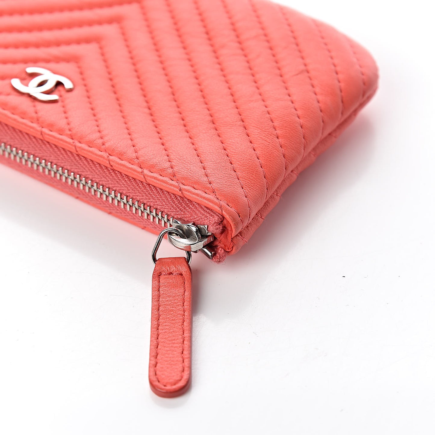 Lambskin Chevron Quilted Small Cosmetic Case Orange