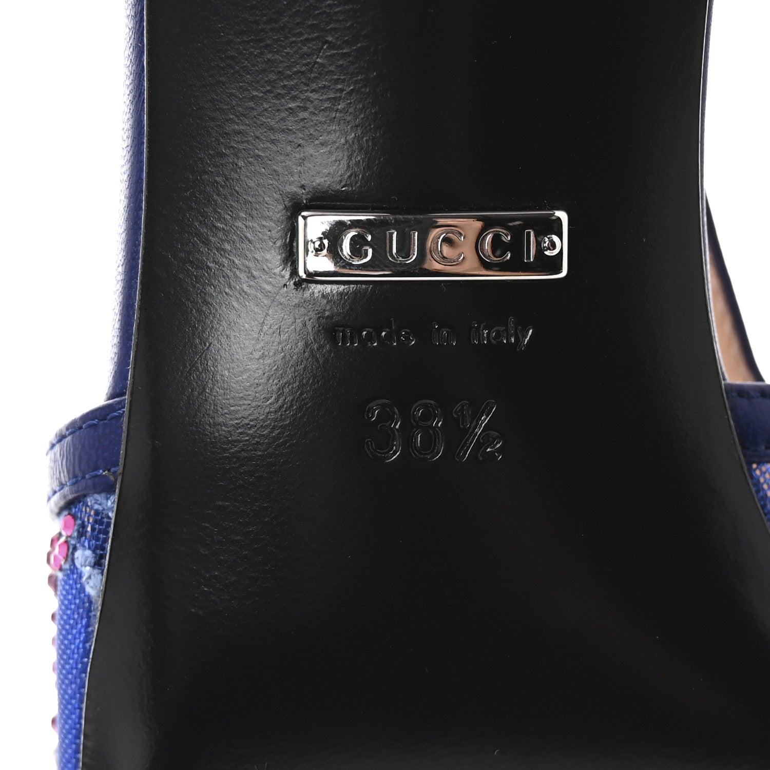Gucci Tela Retino Nappa Charlotte Crystal GG Monogram Square G 35mm Slingback Pumps 38.5 Splash Net Blue Witch 7 of 9