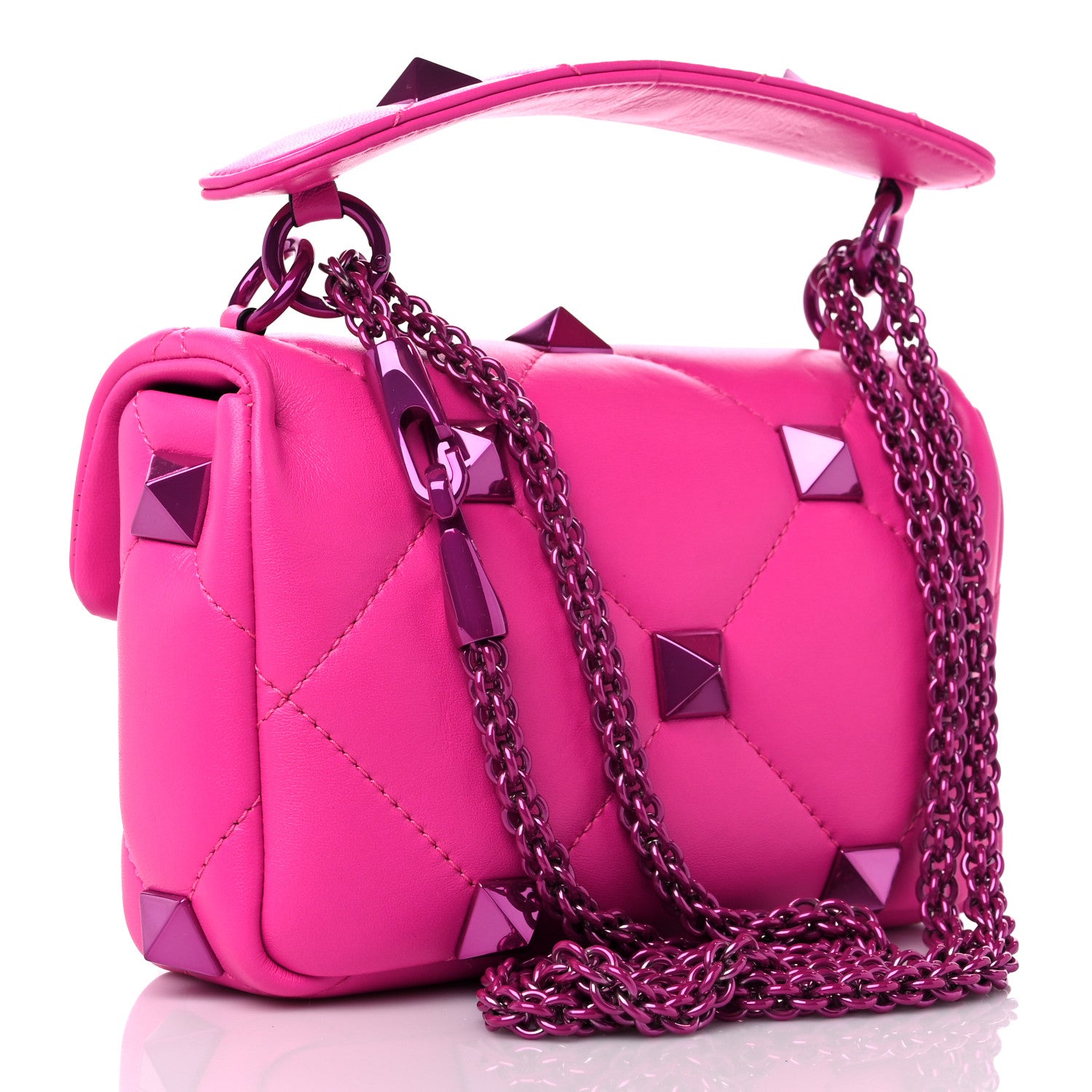 Valentino Garavani Nappa Lacquer Monochrome Small Roman Stud Shoulder Bag Pink PP 3 of 8