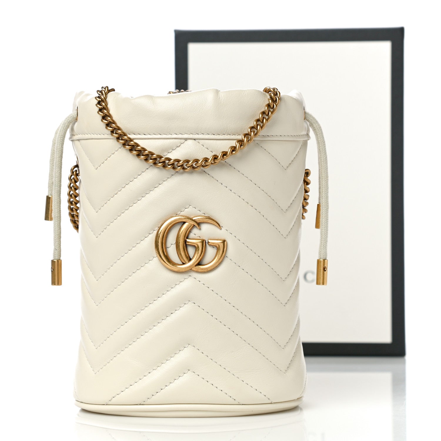 Gucci Calfskin Matelasse Mini GG Marmont 2.0 Bucket Bag White 11 of 11