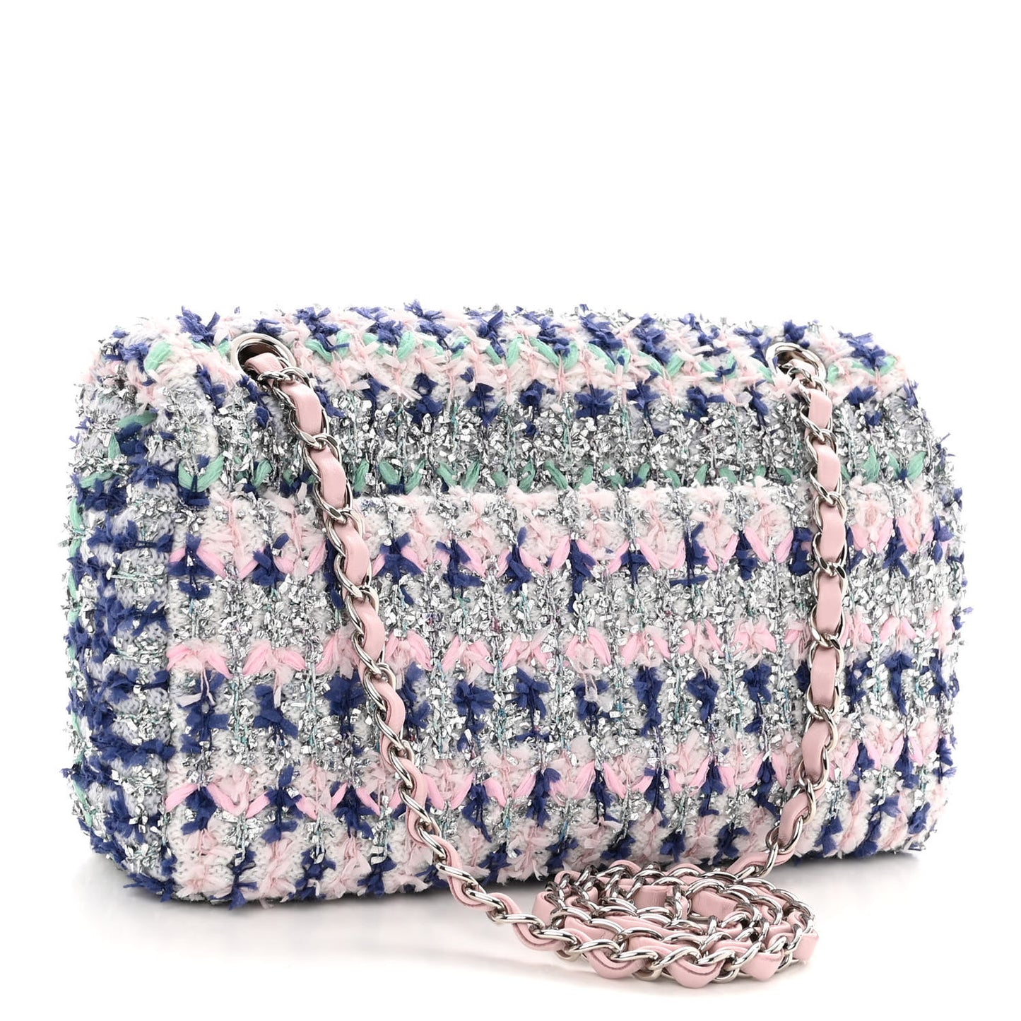 Tweed Medium Single Flap Pink
