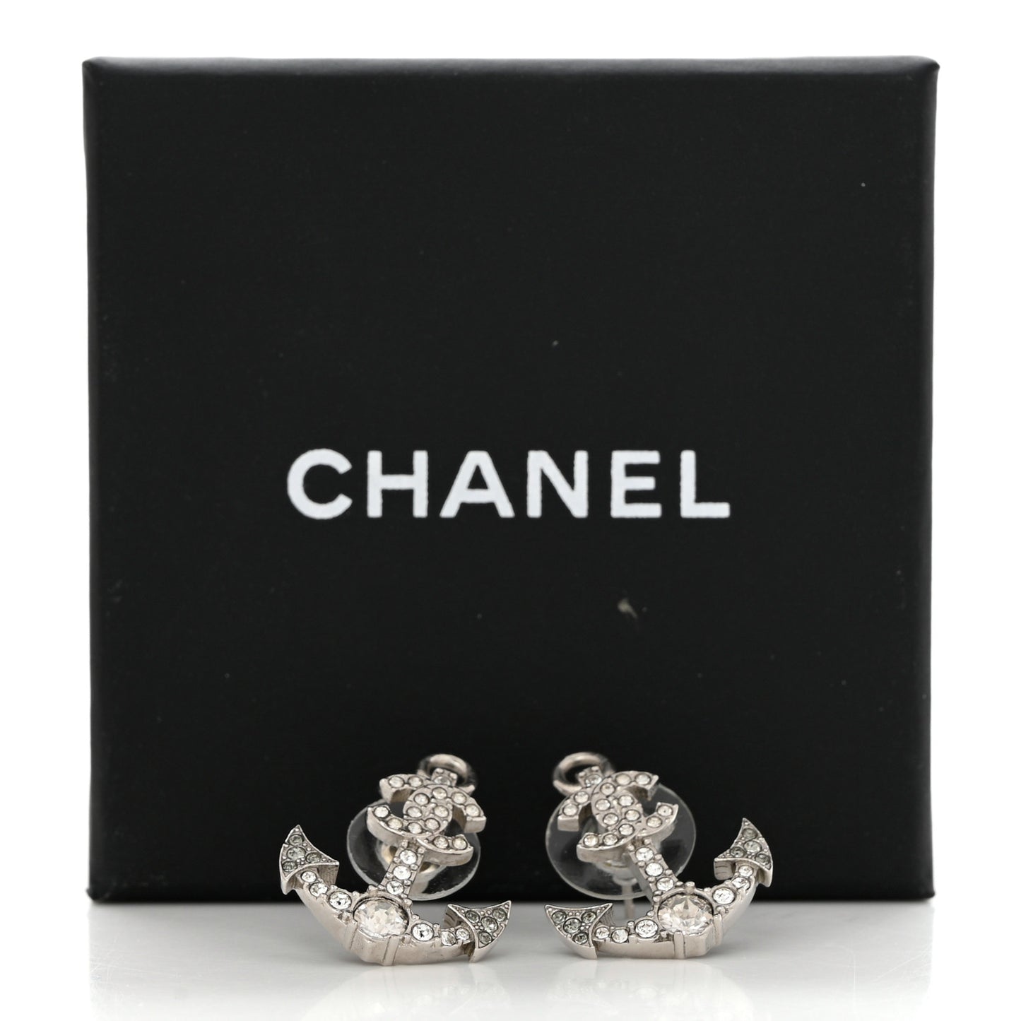 Crystal CC Anchor Earrings Silver