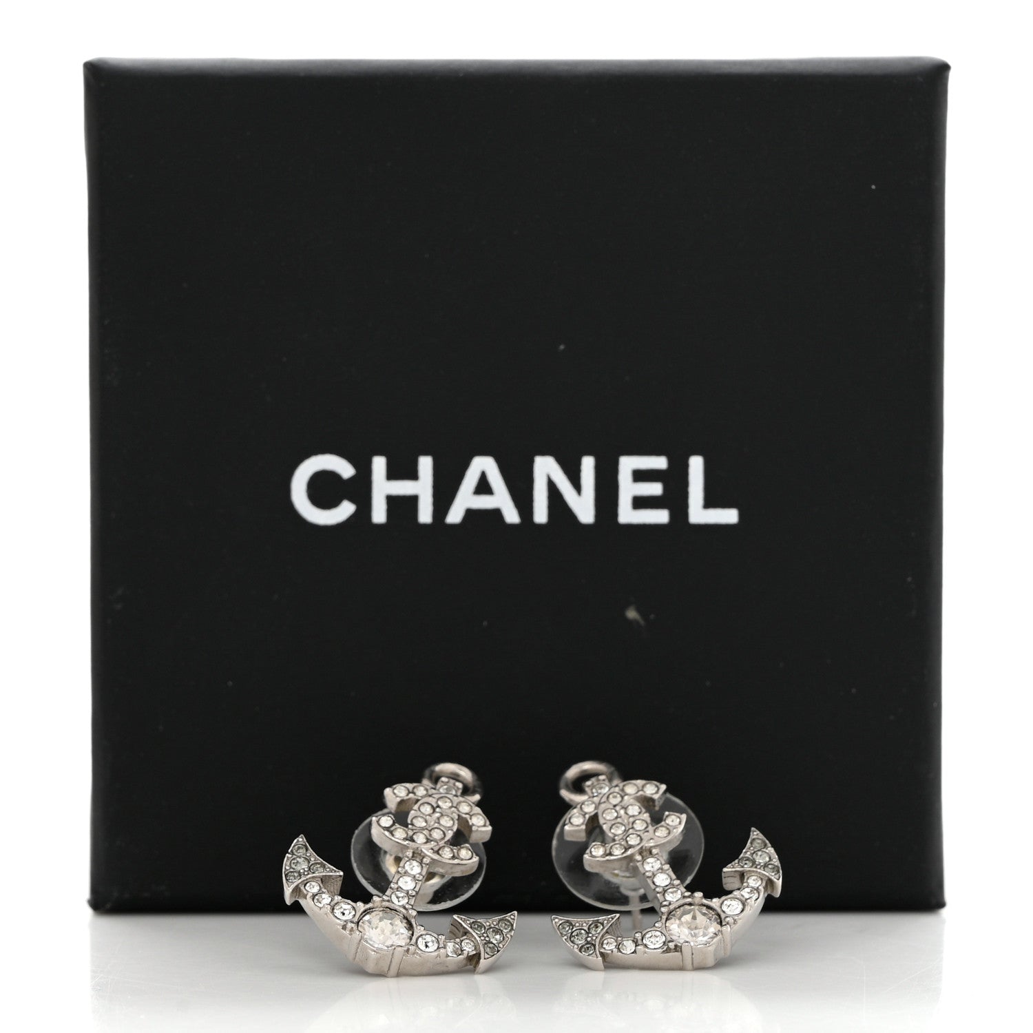 Chanel Crystal CC Anchor Earrings Silver 5 of 5